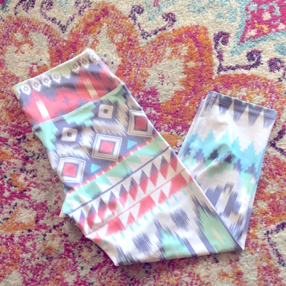 Aztec-Print High-Rise Leggings in Coral, Mint & Gray